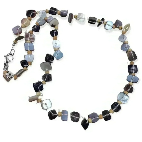 Natural Shell Square Beaded Necklace 18" Assorted Seashell - Picture 1 of 15